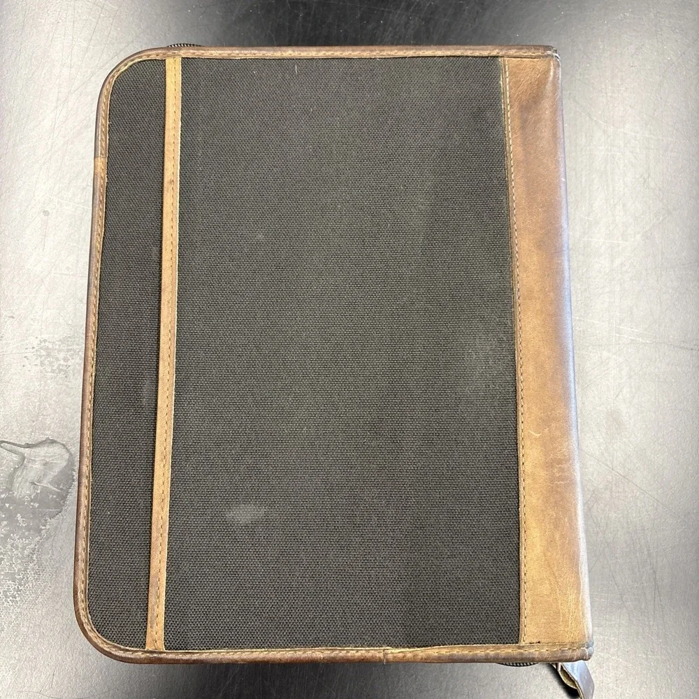 Franklin Covey Compact Binder Black Canvas w/Leather Brown Trim 7 Ring
